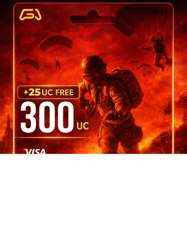 بطاقة شحن شدات ببجي 300+ Free 25 UC - $4.99