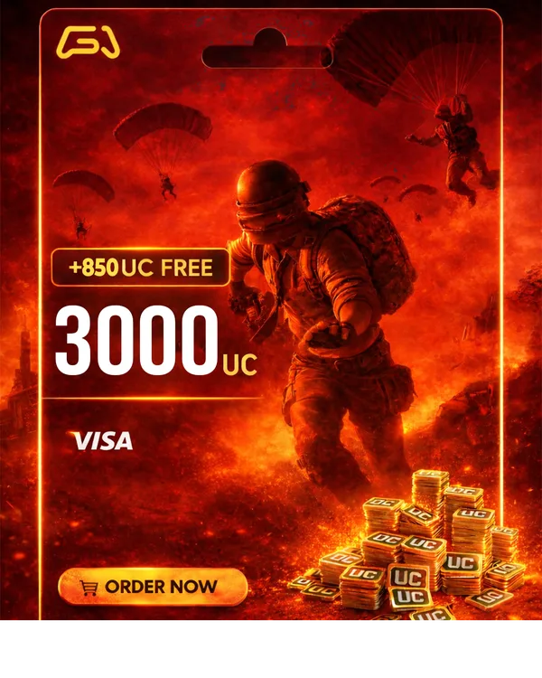 بطاقة شحن شدات ببجي 3000+ Free 850 UC - $49.99