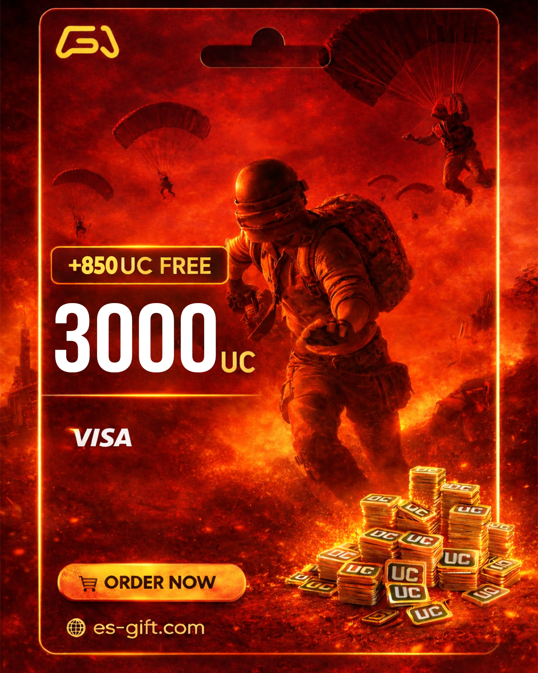 بطاقة شحن شدات ببجي 3000+ Free 850 UC - $49.99