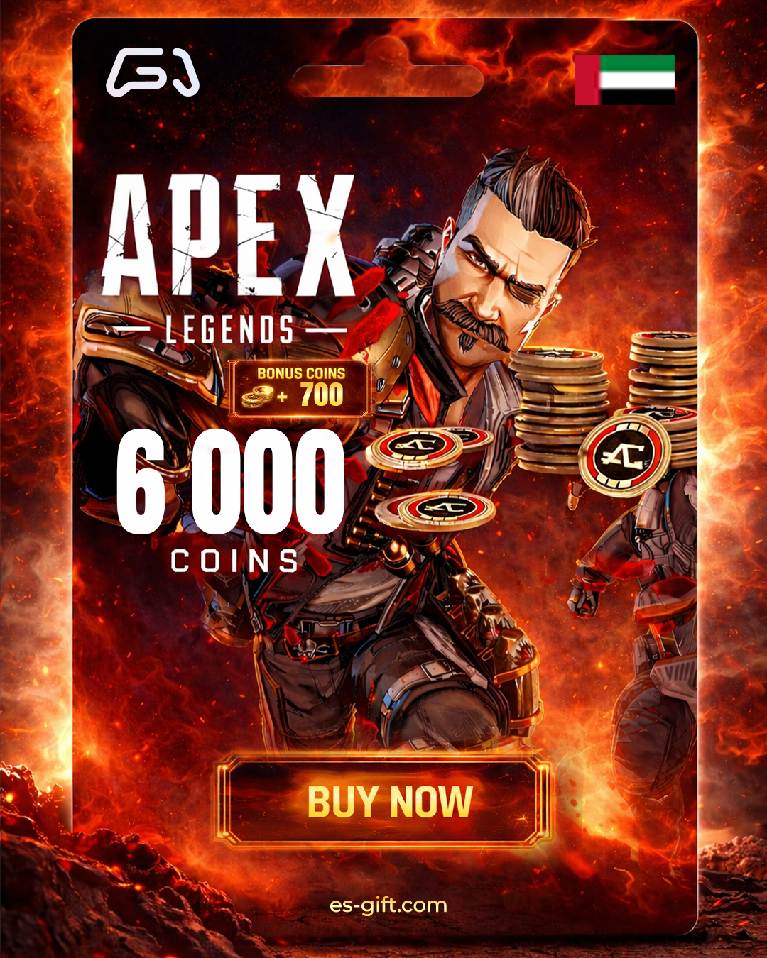 بطاقة أبيكس ليجندز - 6,000 كوينز + 700 بونس (المتجر اﻹماراتي)