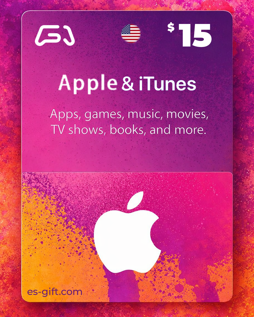 بطاقة آبل و ايتونز 15 دولار (المتجر الأمريكي)