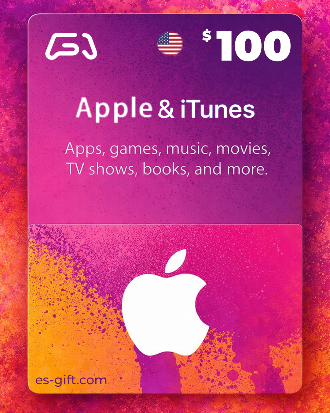 بطاقة آبل و ايتونز 100 دولار (المتجر الأمريكي)