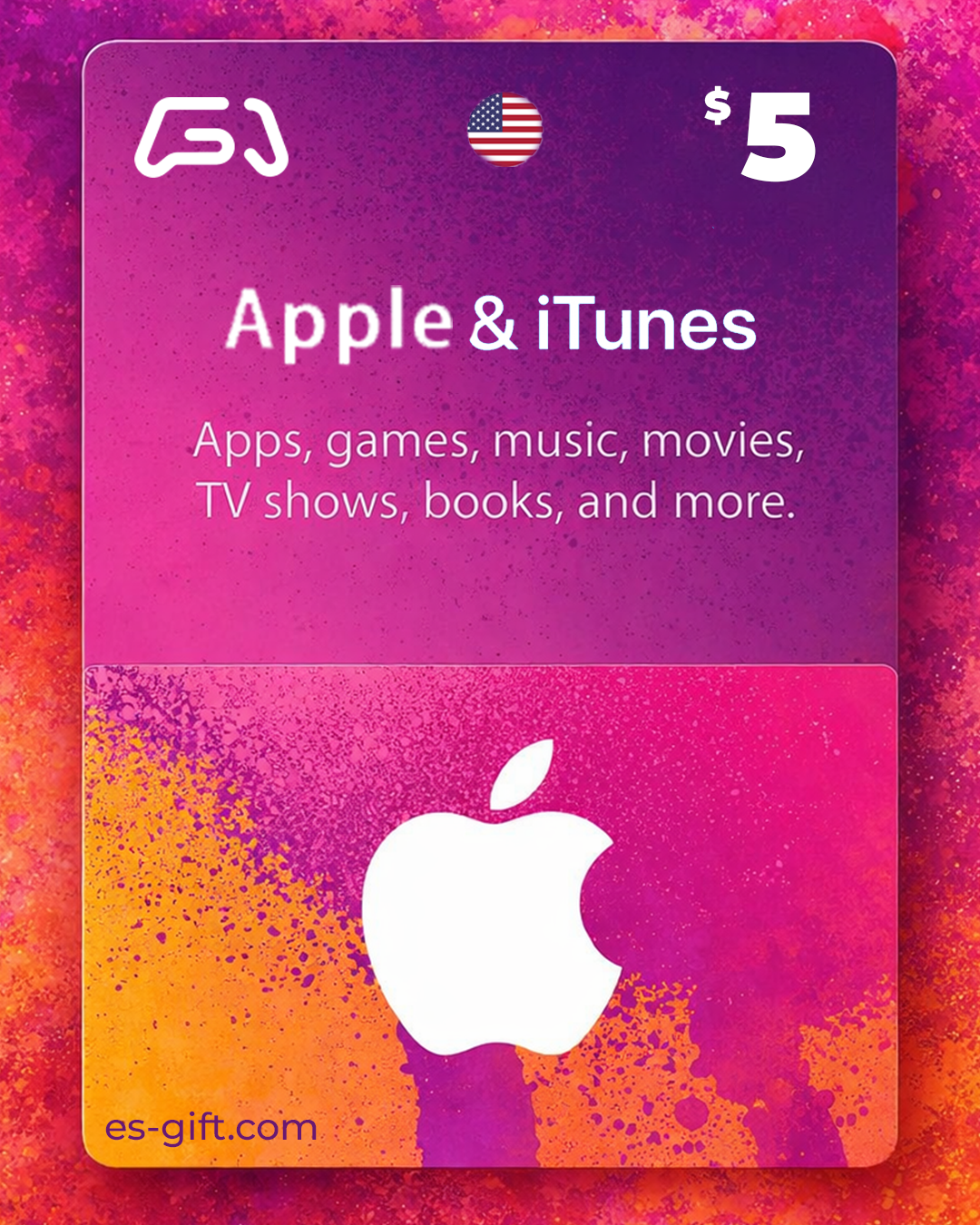 بطاقة آبل و ايتونز 5 دولار (المتجر الأمريكي)