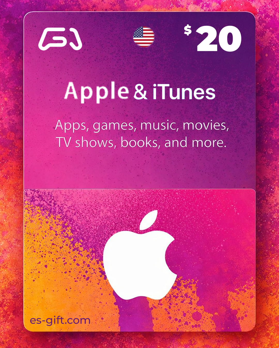 بطاقة آبل و ايتونز 20 دولار (المتجر الأمريكي)