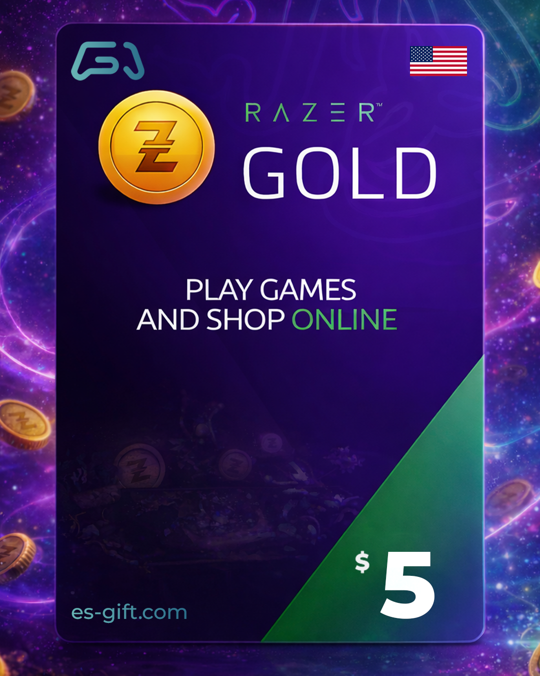 بطاقة ريزر جولد - 5 دولار (المتجر اﻷمريكي)