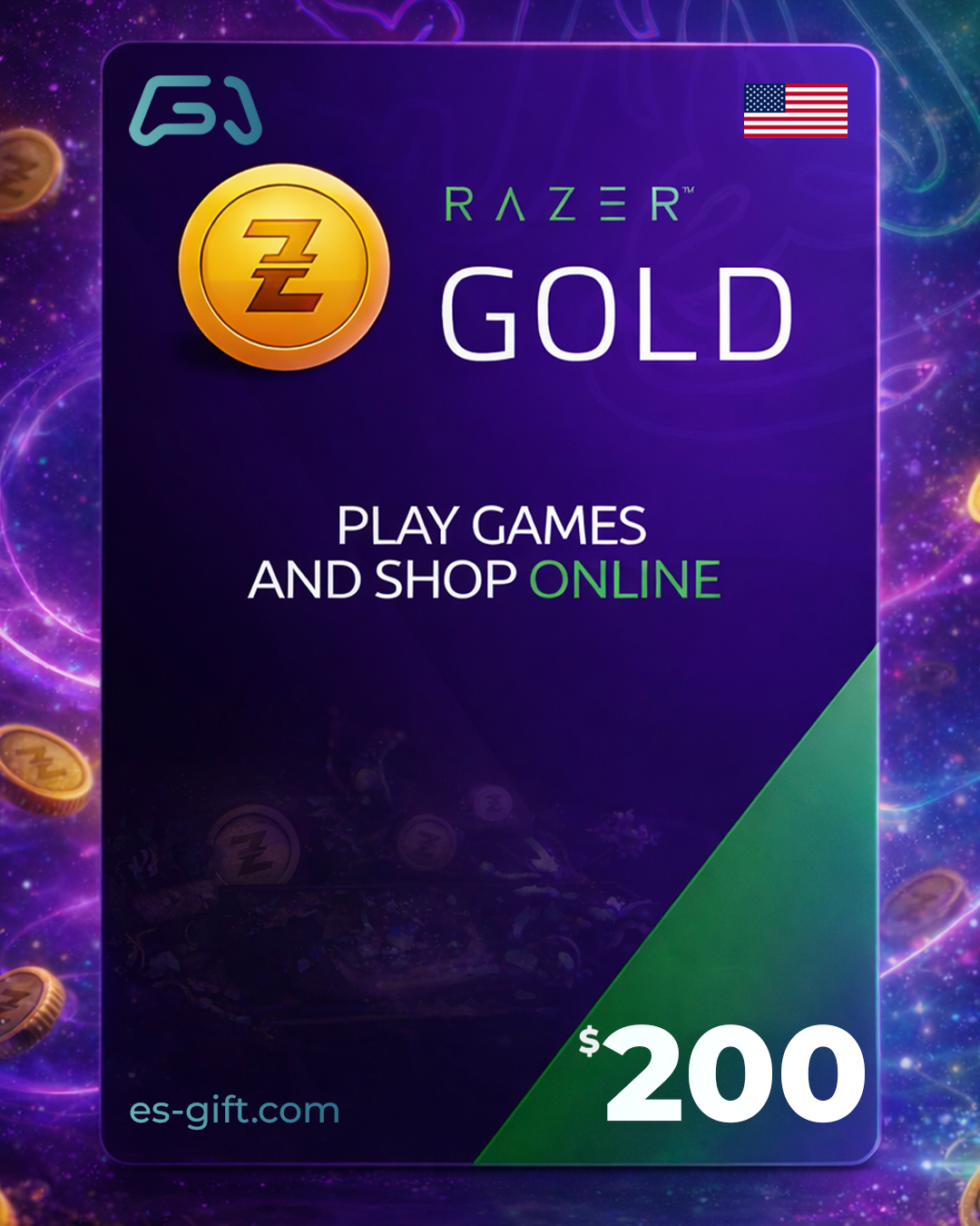 بطاقة ريزر جولد - 200 دولار (المتجر اﻷمريكي)